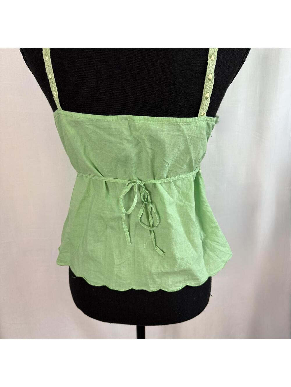 Fairy Tank Top L Light Green Crocheted Beaded Ribbon Y2K Fairycore Boho Shirt - Picture 3 of 9